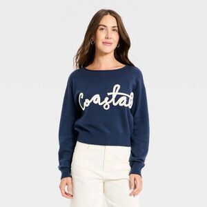 Universal Thread - Women's Cozy Wide Crewneck Love Pullover Sweater - Navy Blue